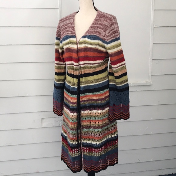 Relais Knitware Sweaters - Relais Long Cardigan Sweater Multicolor Boho L Relais Knitware Sweaters - Relais Long Cardigan Sweater Multicolor Boho L